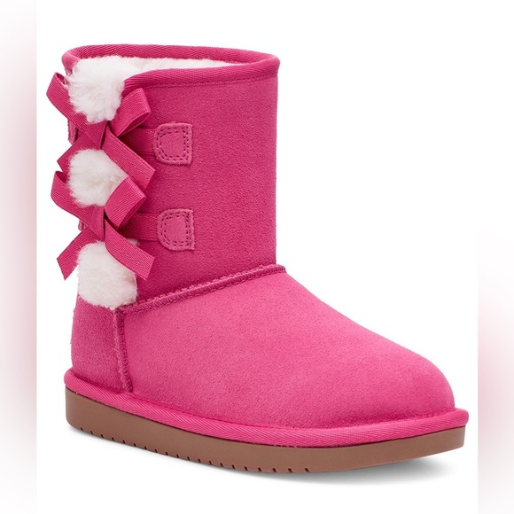 NEW Toddler Koolaburra by UGG Victoria Pink Bow Plush Boots, Size 6T - Picture 1 of 3